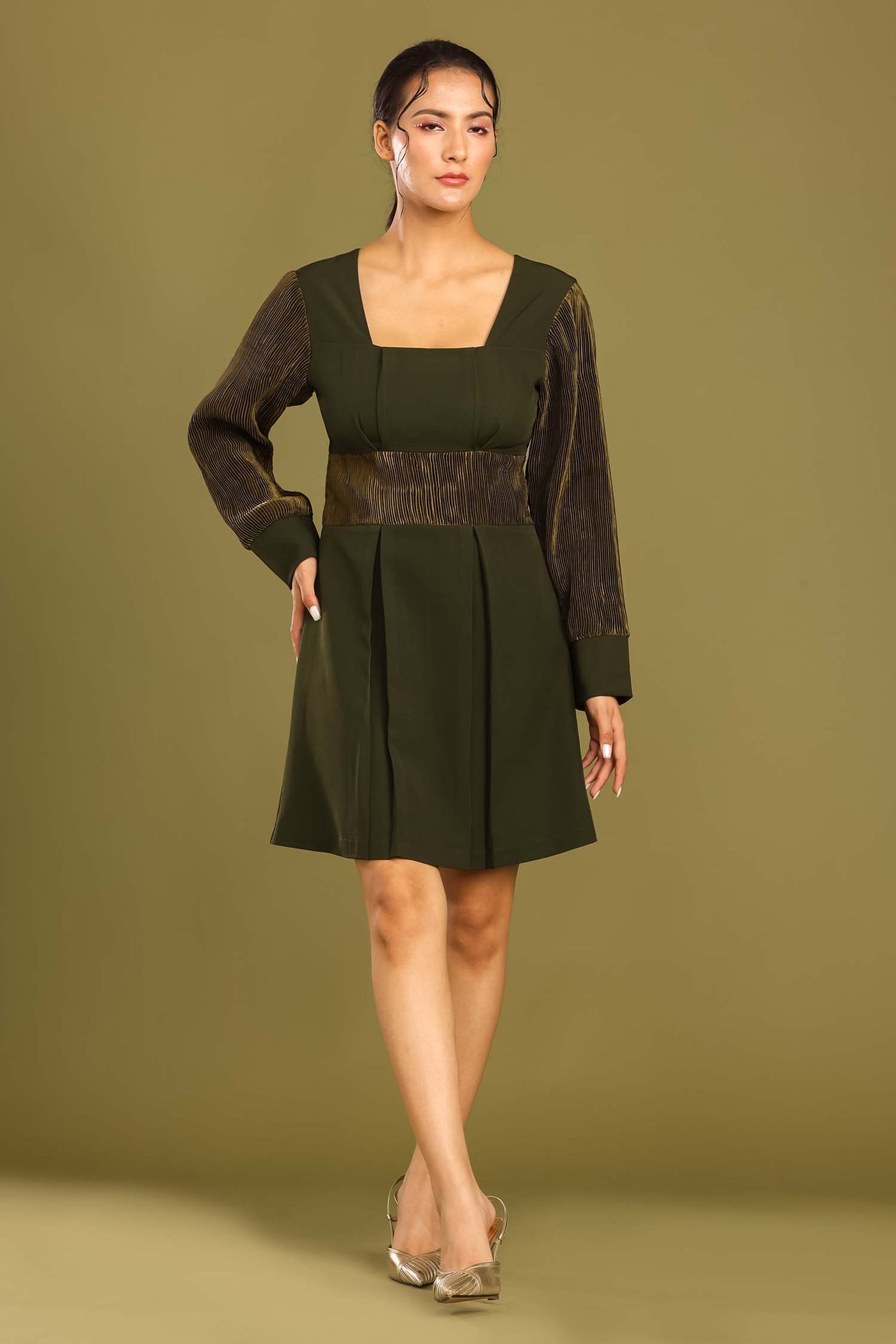 Juniper Green Box Pleated Dress