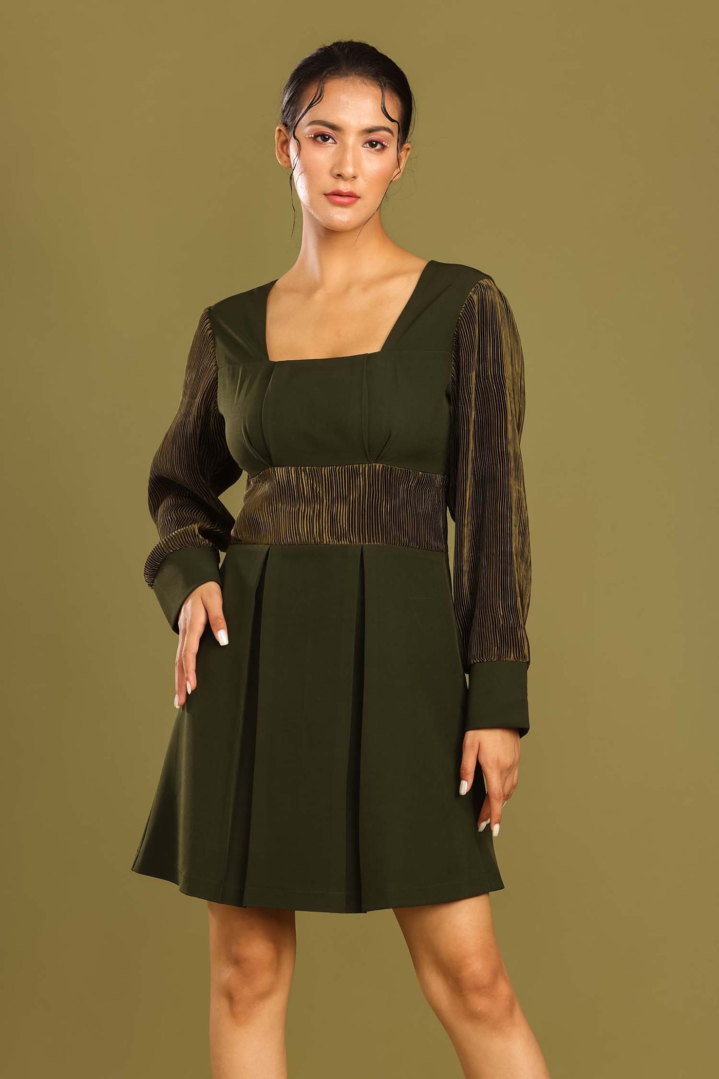 Juniper Green Box Pleated Dress