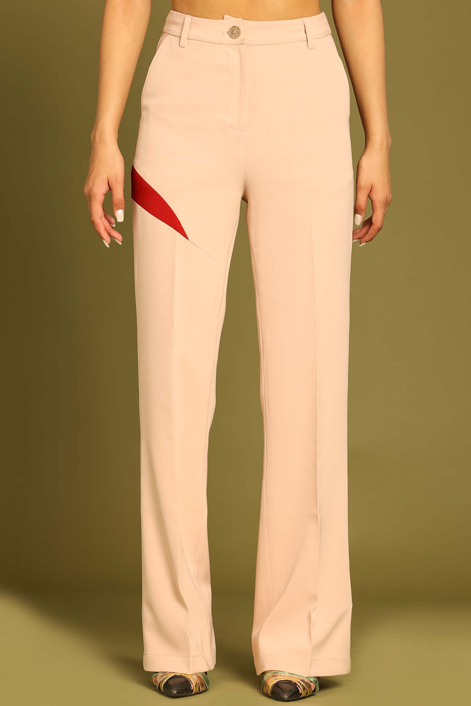 Almond Contrast Paneled Flared Trousers