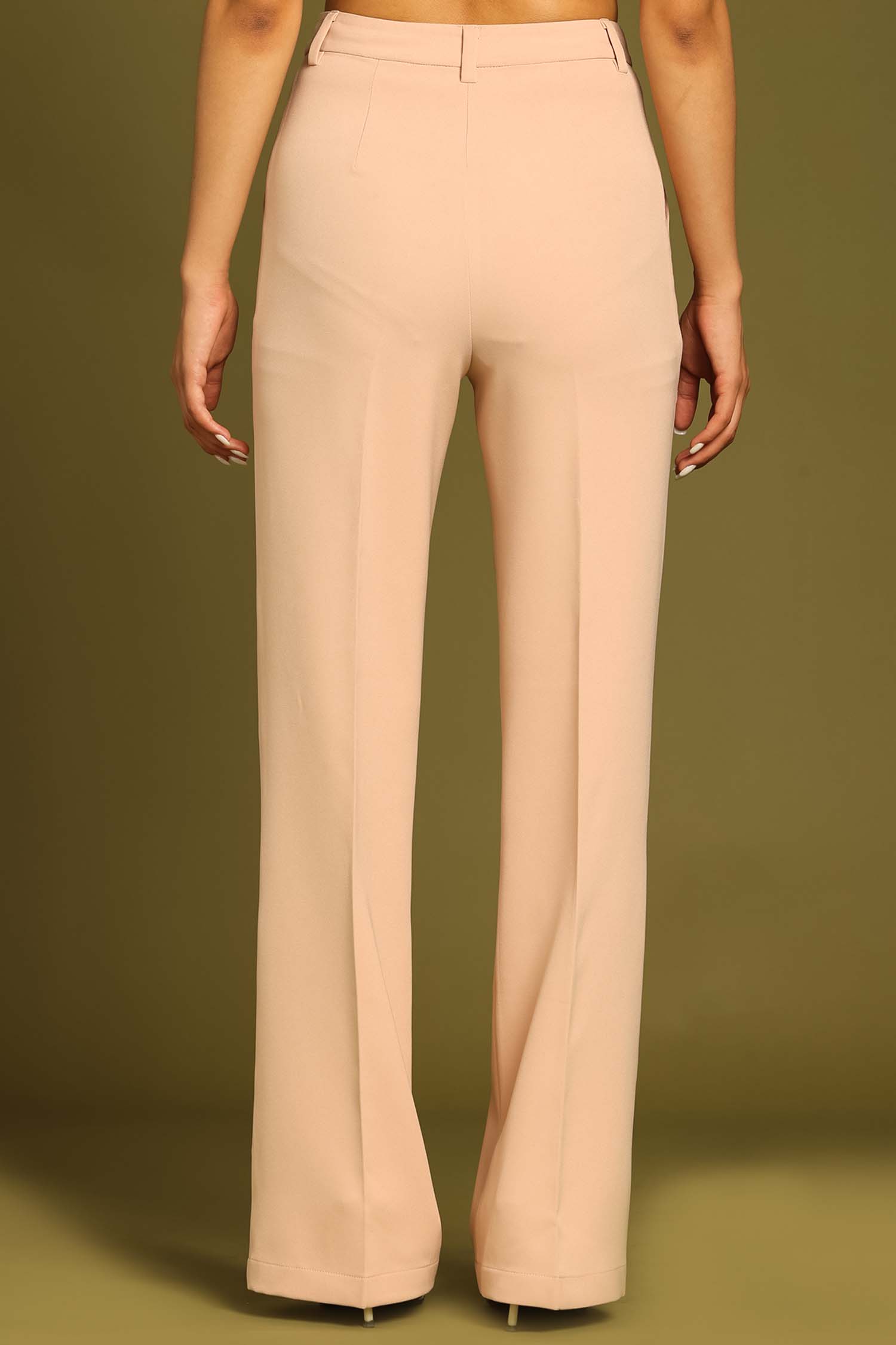 Almond Contrast Paneled Flared Trousers