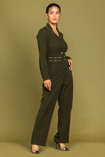 Juniper Green Embroidered Jumpsuit