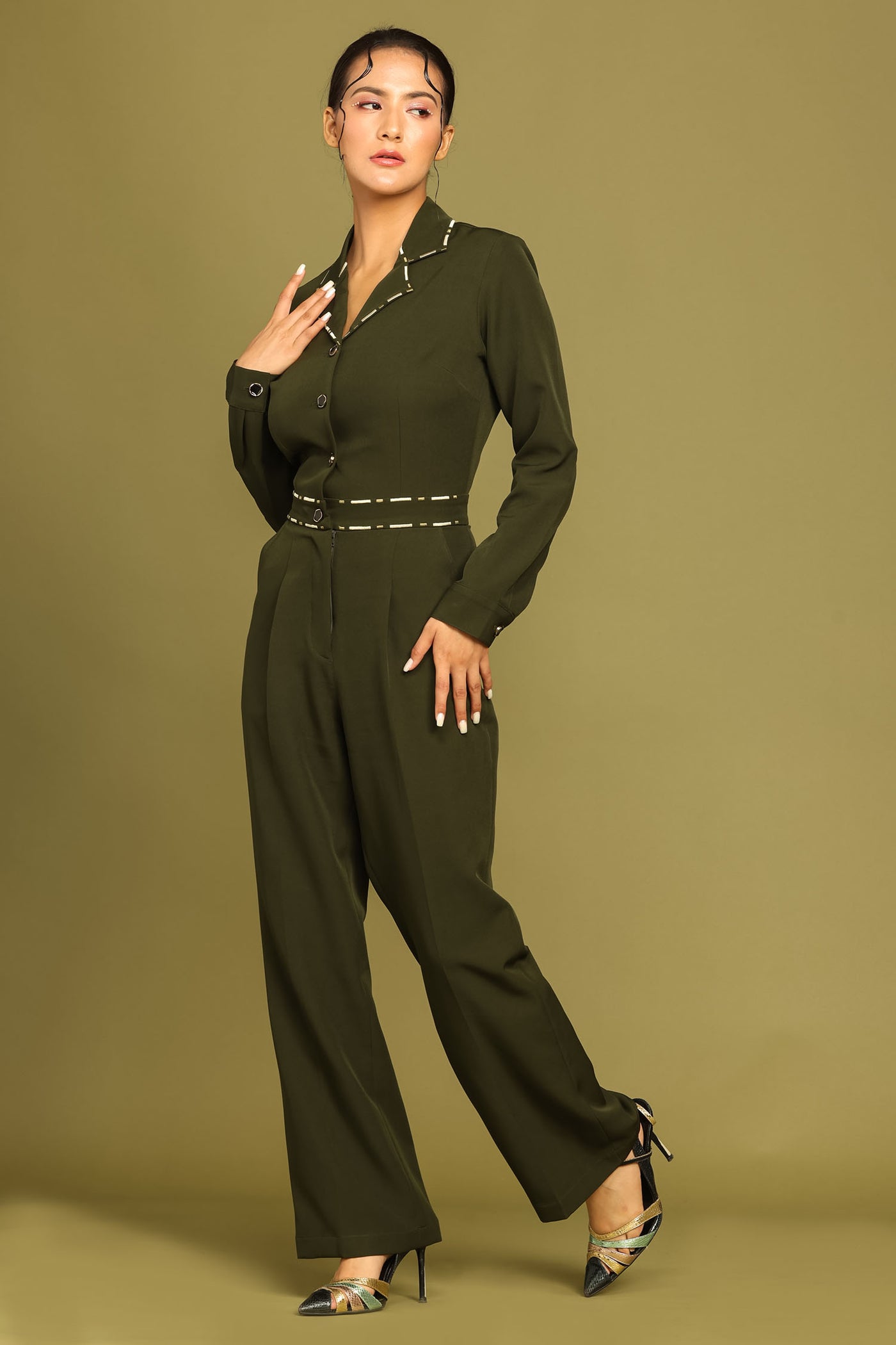 Juniper Green Embroidered Jumpsuit