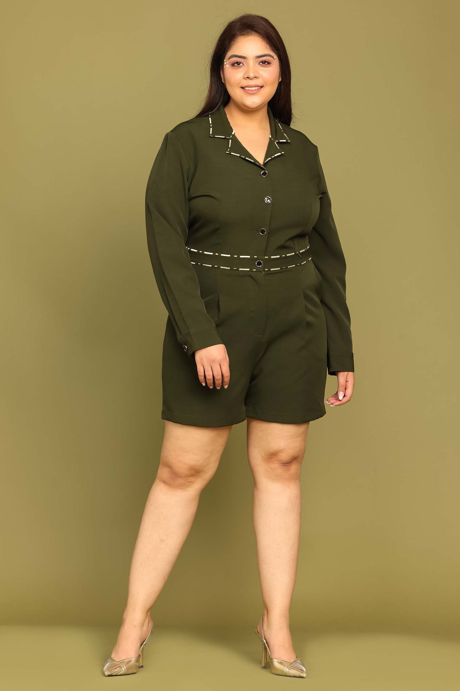 Juniper Green Embroidered Playsuit