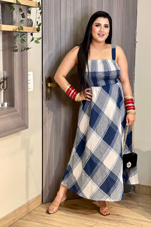 Kirti Singh in Blumine Check Long Smocked Dress