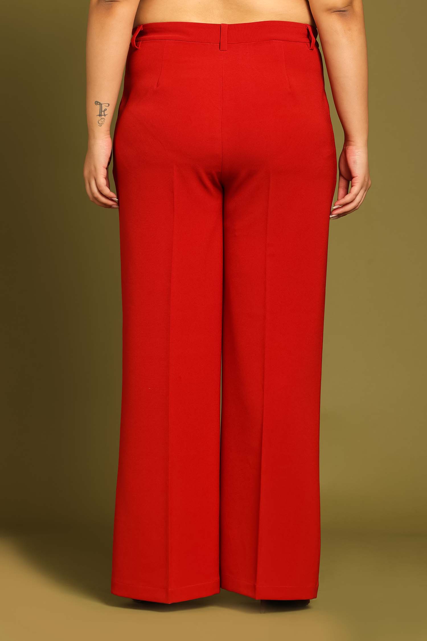 Chili Red Contrast Paneled Flared Trousers